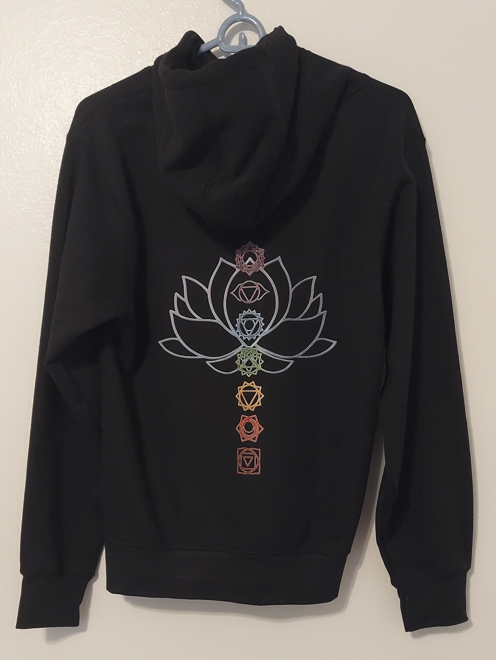 NWOT BRW Denim Black Hoodie with Chakra Lotus Graphic Women's Size Small
